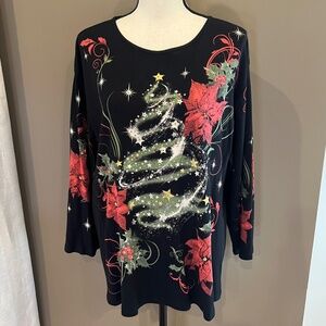 Jess and Jane Women's "Christmas Magic" Embellished Holiday Blouse, Size 2X